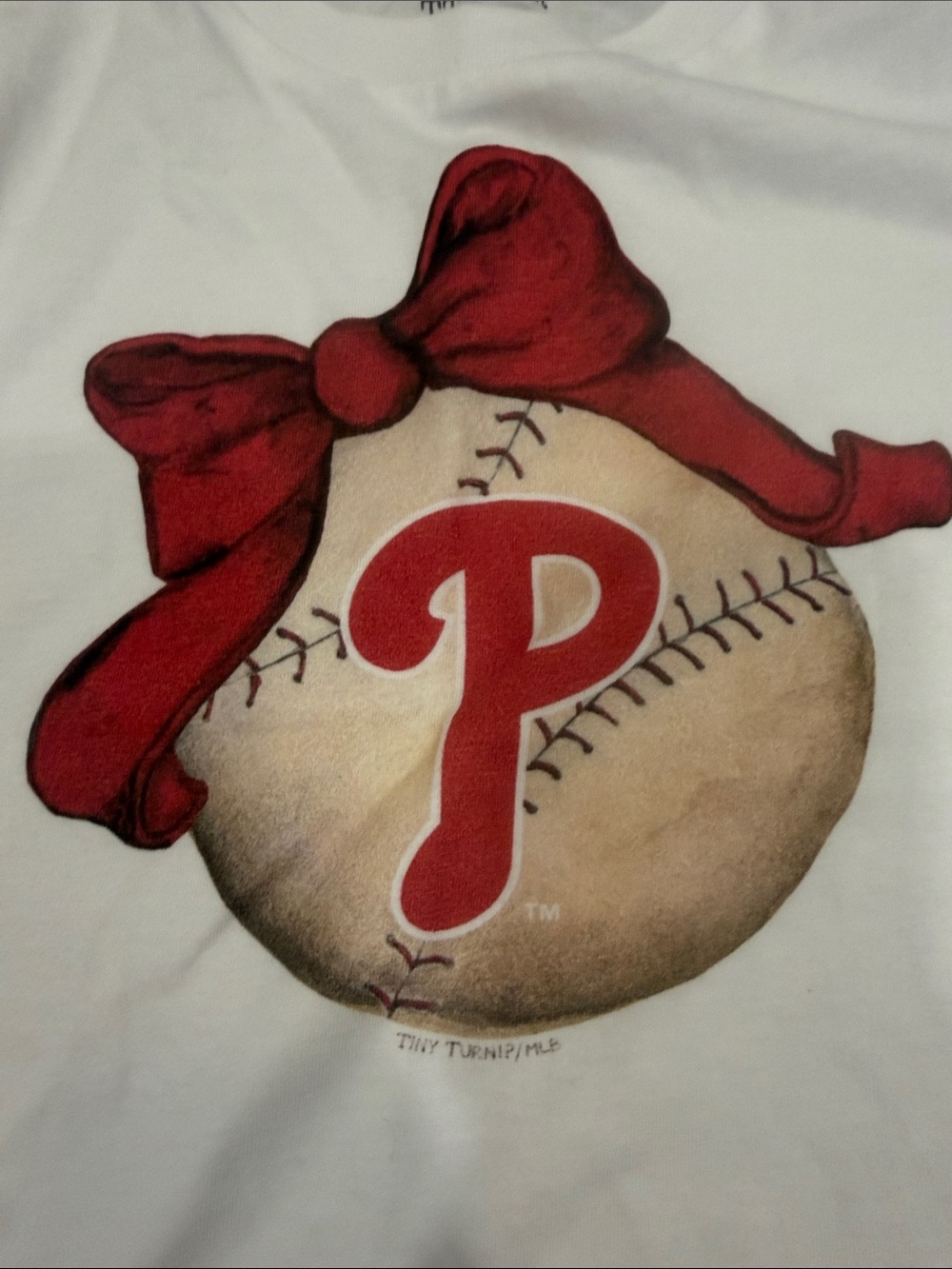 Kids White Phillies-Inspired Bow Baseball Graphic Tee - Picture 4 of 5